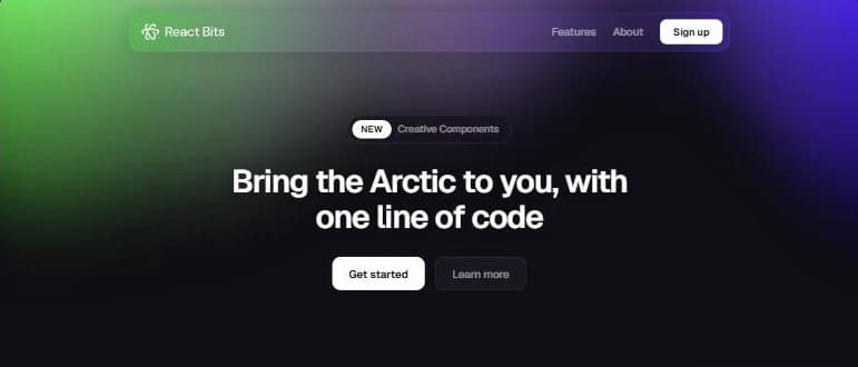 The Aurora background from React Bits: soft northern lights behind landing page copy