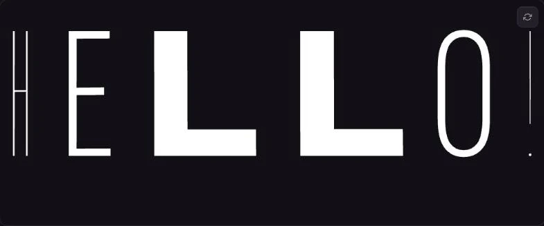 The Text Pressure component: the word HELLO, its letters changing weight near the cursor