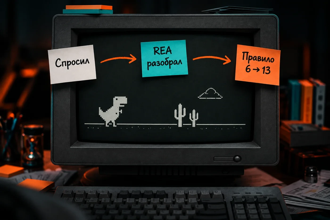 A three-step path: the question "why faster", REA analyzes the game's code, the speed rule 6 → 13 is found