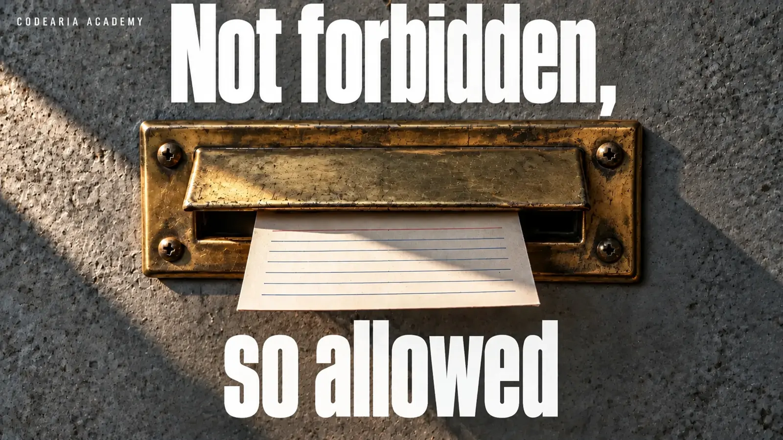Article cover: an object standing for a form sent without asking, with the caption “Not forbidden means allowed”