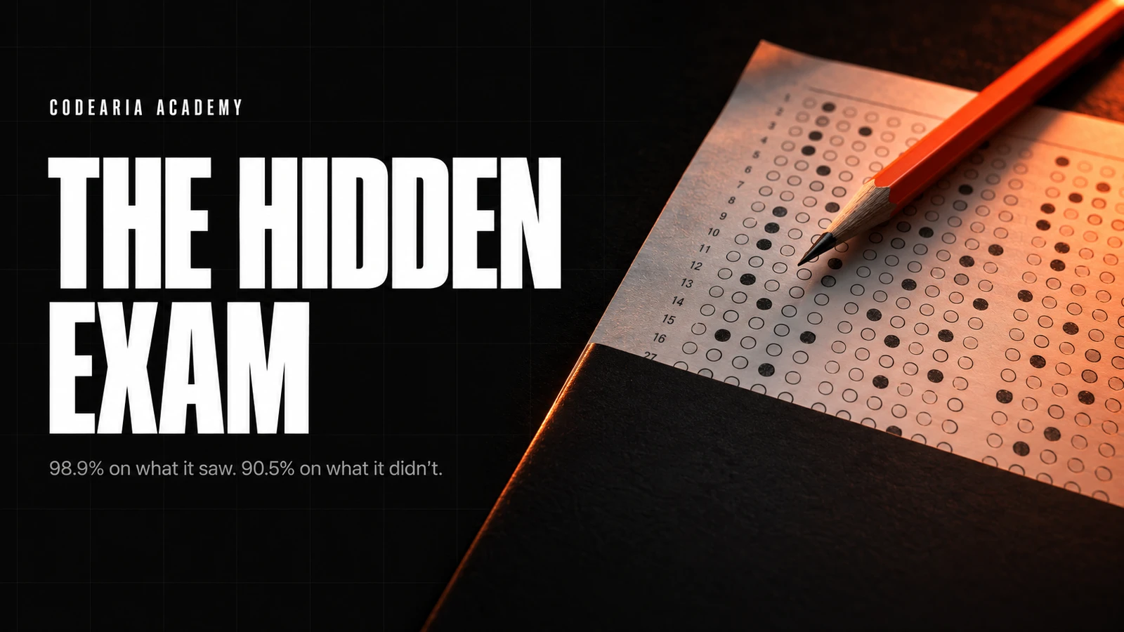 Article cover: an exam sheet under a lamp, part of the page covered, with the words Hidden Exam