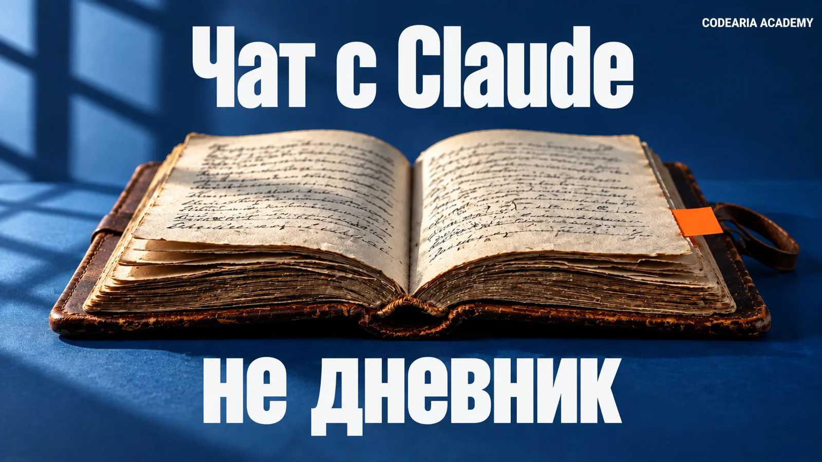 Обложка статьи: раскрытый дневник с закладкой-флажком и надпись «Чат с Claude не дневник»