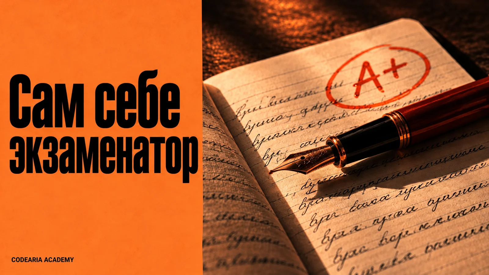 Обложка статьи: предмет, который показывает ученика, проверяющего собственную работу, и надпись «Сам себе экзаменатор»